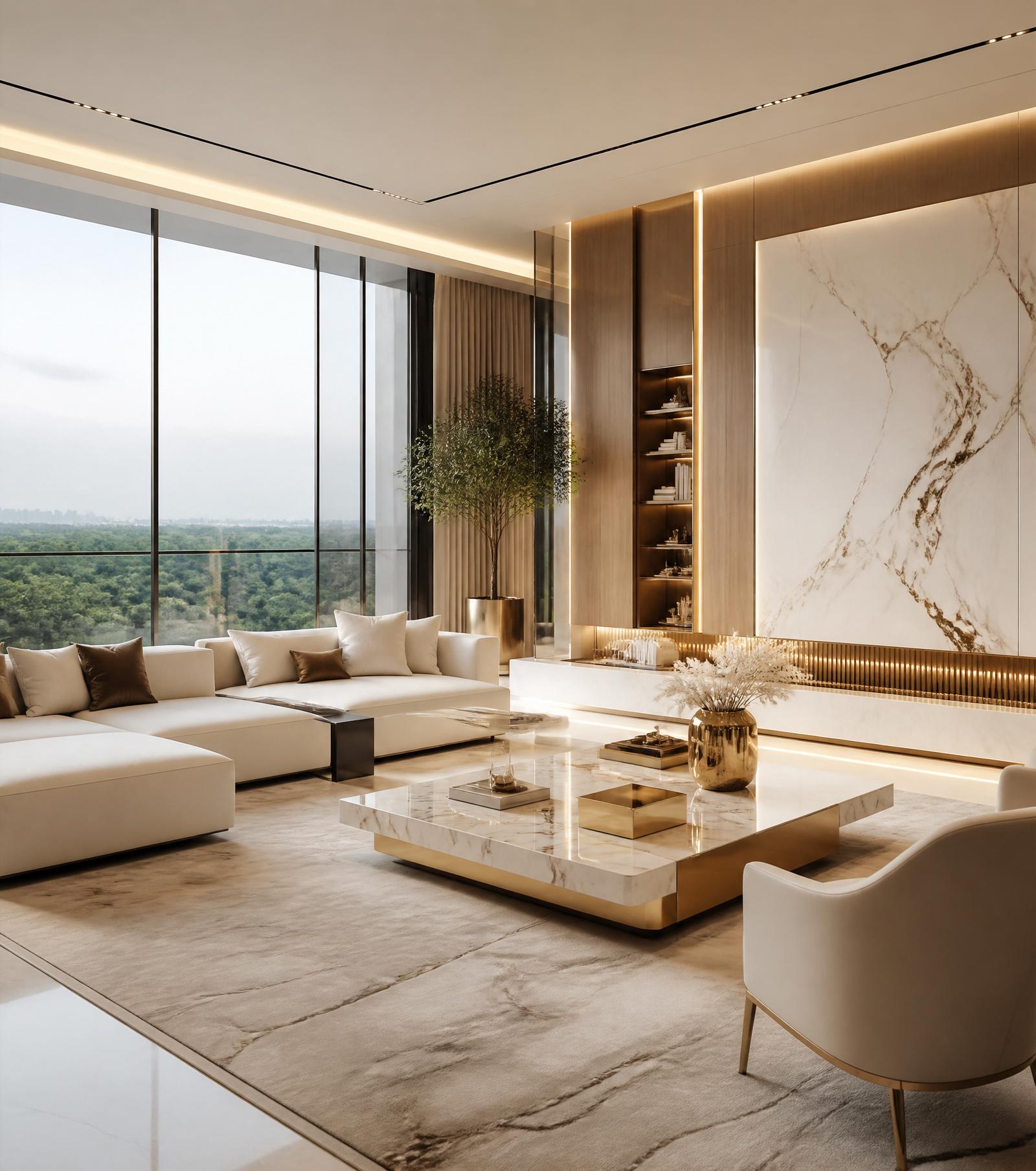 Luxury living room interior with panoramic view at VANN
